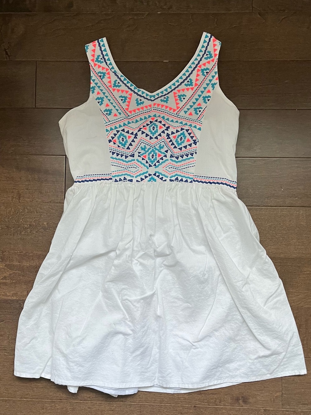 The Children's Place White Sleeveless Dress with Pink & Teal Embroidery